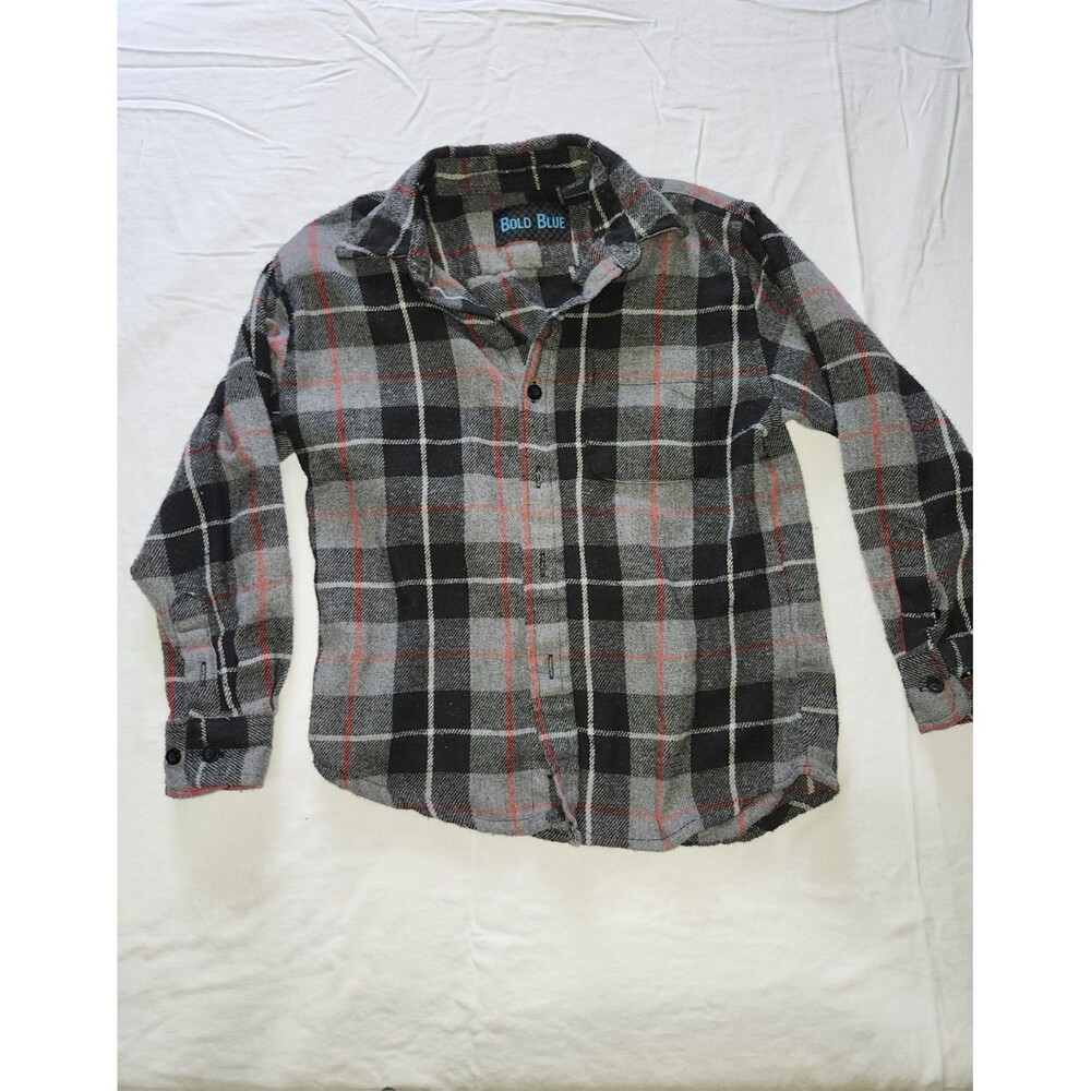 Bold Blue - Black & Grey Flannel Button Down Shirt  Boys Size 6